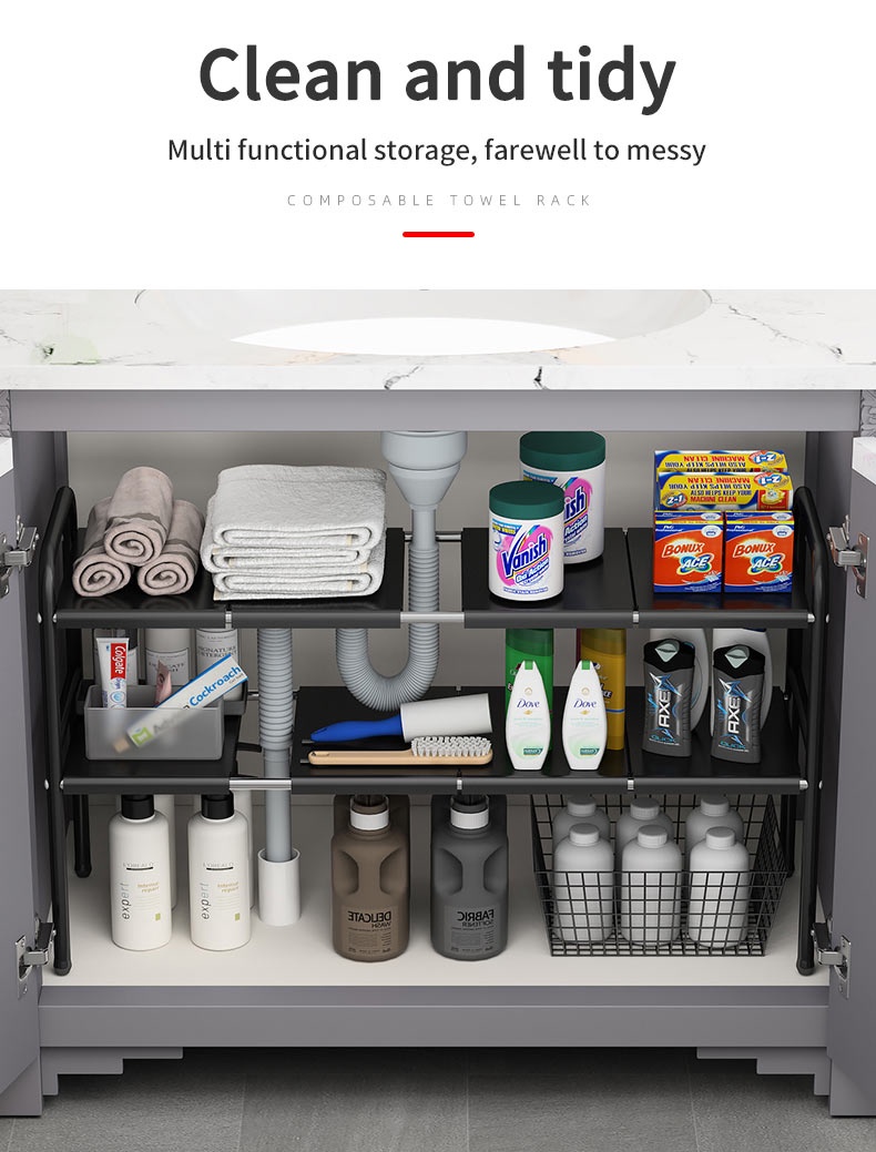 Chosmo Expandable Stainless Steel Under Sink Organizer Rack Kitchen