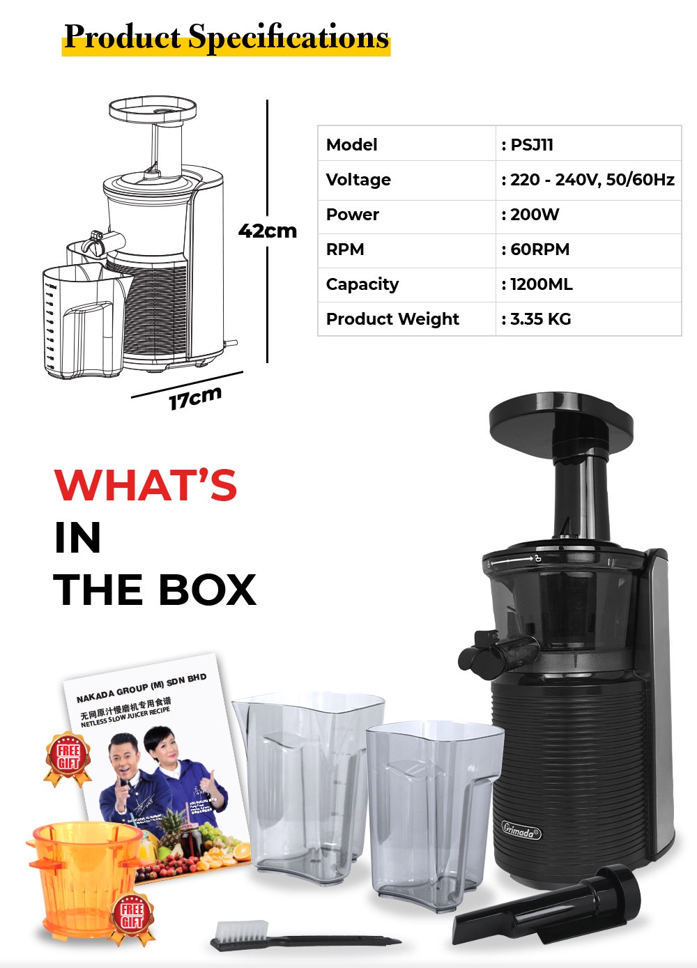 Primada Netless Slow Juicer PSJ11