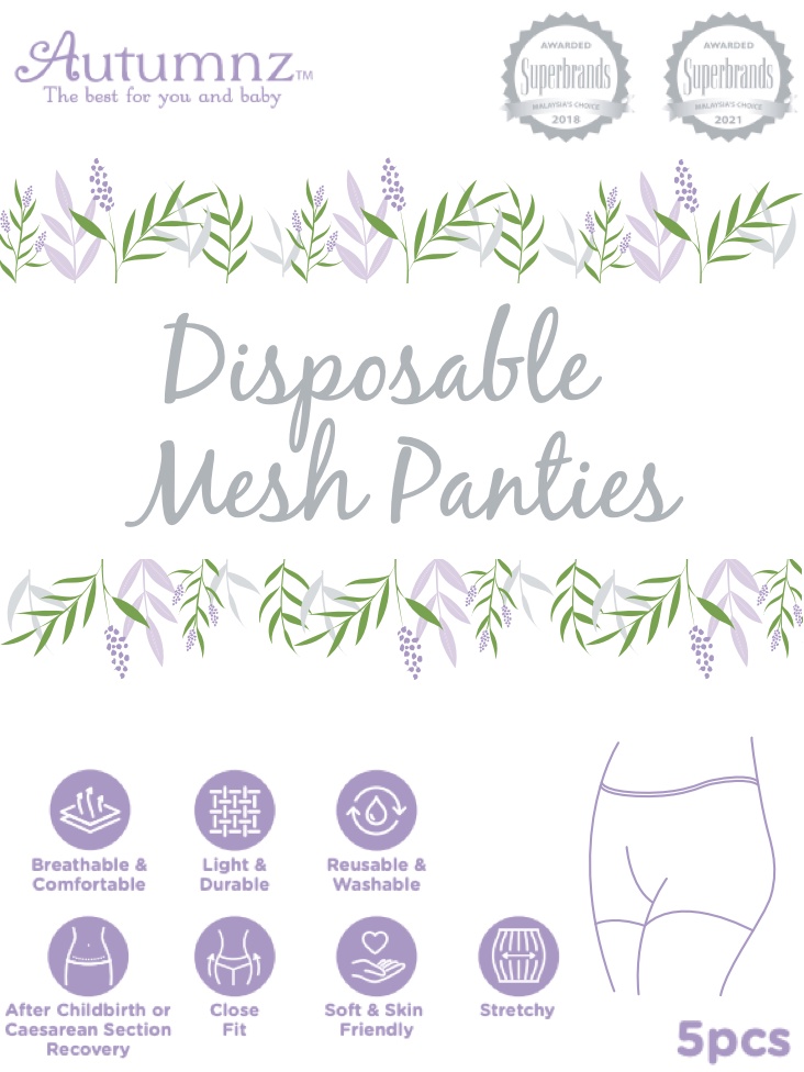 Autumnz Premium Disposable Panty (5pcs)/ Mesh Panties (5pcs)/ Underpads  (10pcs)/ Cotton Panties (4pcs) Mesh-L