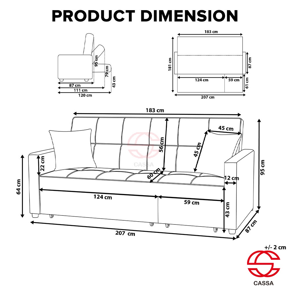 Cassa Golf 3 Seater Size Sofa Set L Shape Sofa with Full Seating Depth