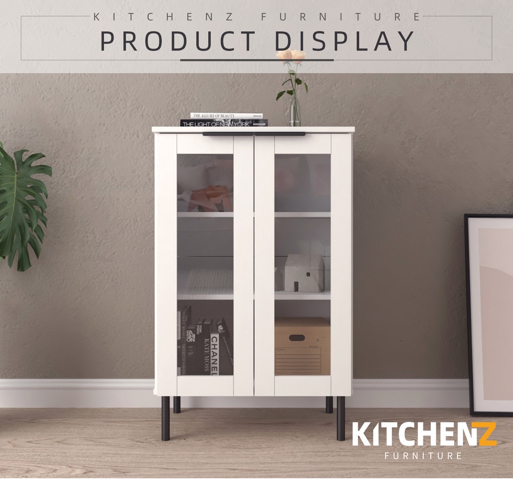 KitchenZ Glass Door Storage Display Multipurpose 2 Doors/4
