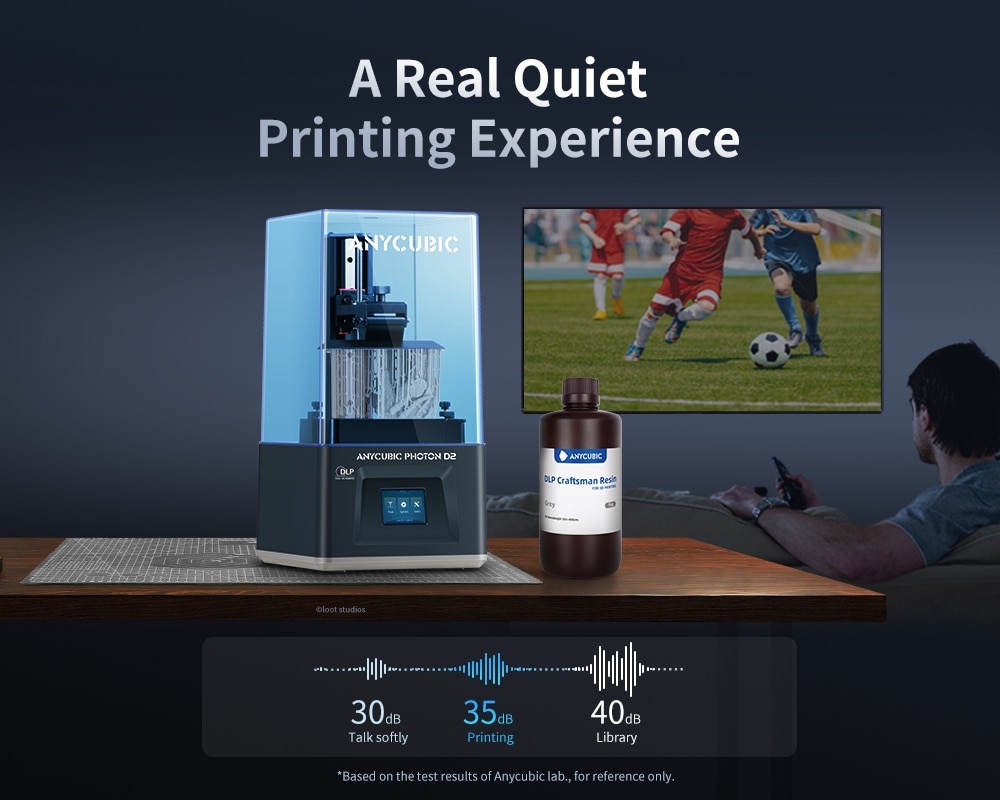 Anycubic photon d2 resin 3d printer, dlp 3d printer with high precision, ultra-silent printing & long usage life-span, u