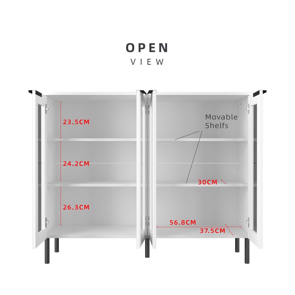 KitchenZ Glass Door Storage Display Multipurpose 2 Doors/4