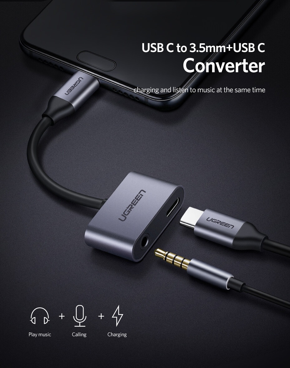 UGREEN In Type C To Audio Jack Charging Adapter Converter USB C  Type C For Smartphone Mobile Phone