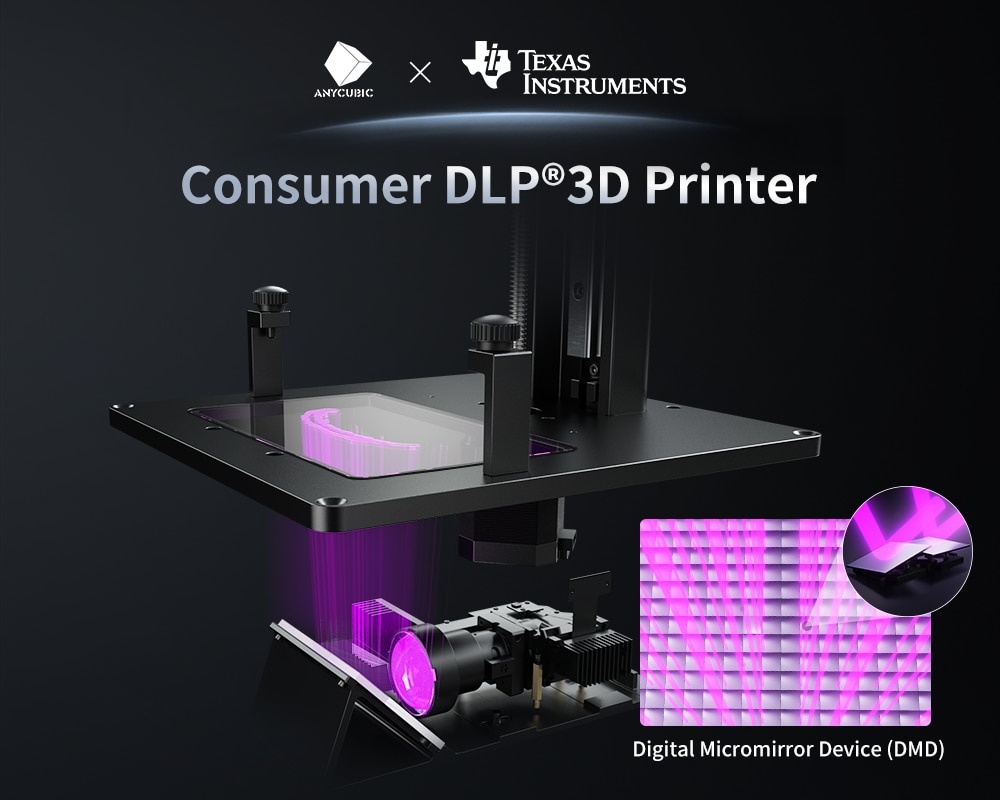 Anycubic photon d2 resin 3d printer, dlp 3d printer with high precision, ultra-silent printing & long usage life-span, u