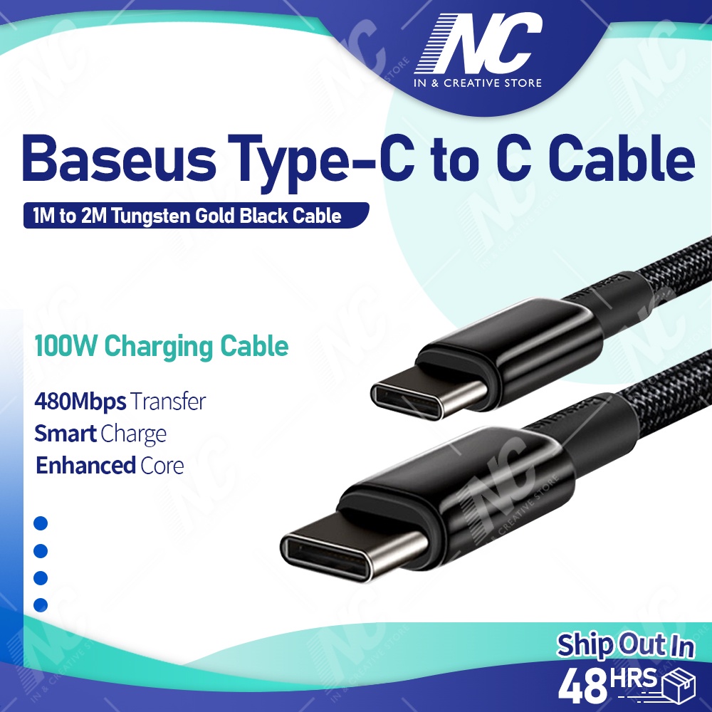 Baseus 100W Type-C to Type-C Fast Charging Tungsten Gold Black Cable with  480Mbps Data Transfer Speed 2M