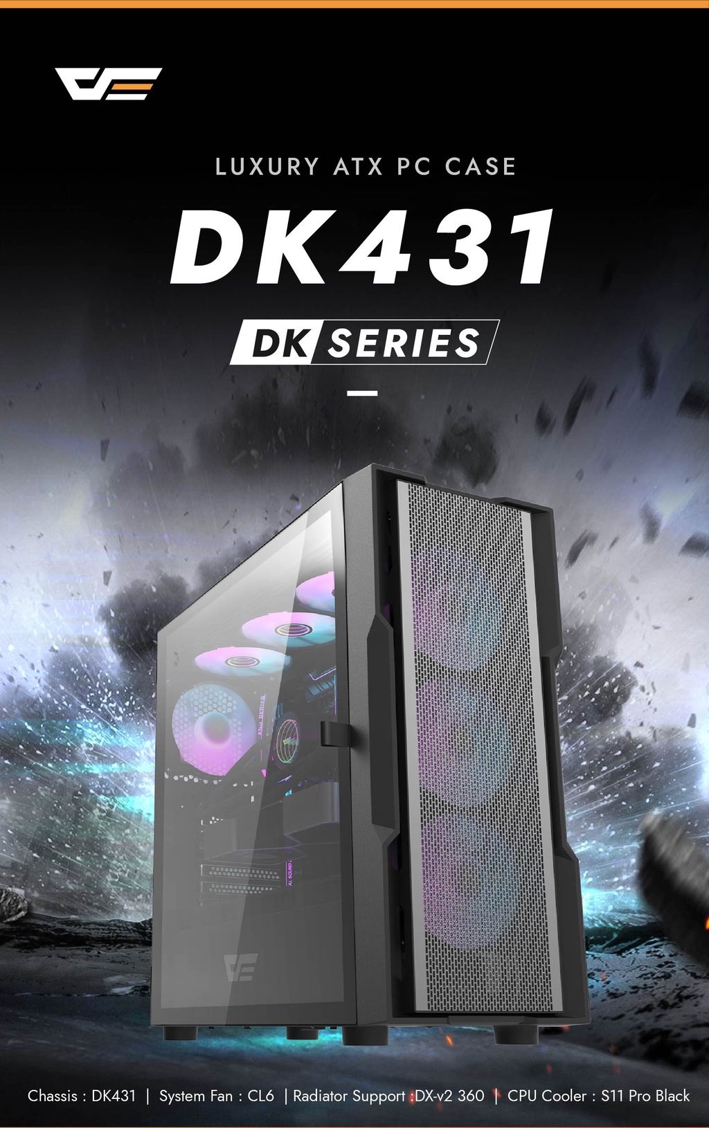 DarkFlash DK431 RGB Mid-Tower ATX Pc Case - White (PK)