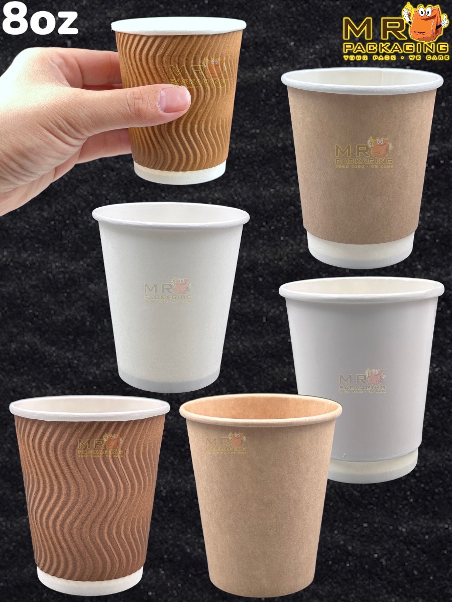 Paper Cup 8oz / 12oz / 16oz / Lid Single Double Wall Ripple Disposable ...