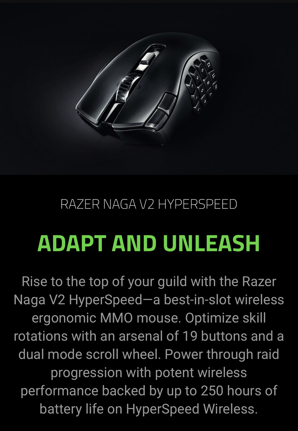 Razer Naga V2 HyperSpeed Wireless MMO Gaming Mouse: 19 Programmable Buttons  - HyperScroll Technology - Focus Pro 30K Optical Sensor - Mechanical Mouse