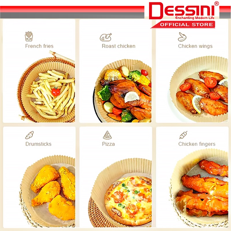 DESSINI ITALY 50Pcs 100Pcs 20cm Air Fryer Parchment Paper Liner Oil Proof  Food Grade Disposable Baking Basket Kertas PP-50 PP-100