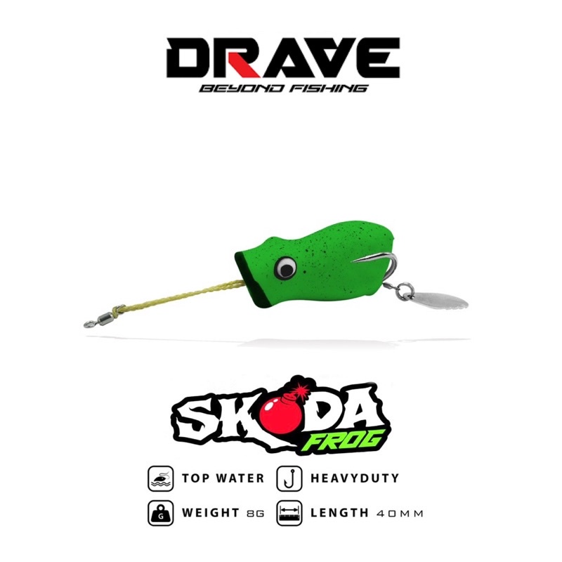 DRAVE Skoda Popper Frog Rubber Soft Lure Top Water Pop Snakehead Haruan  Toman Length - 40mm/Weight - 8g