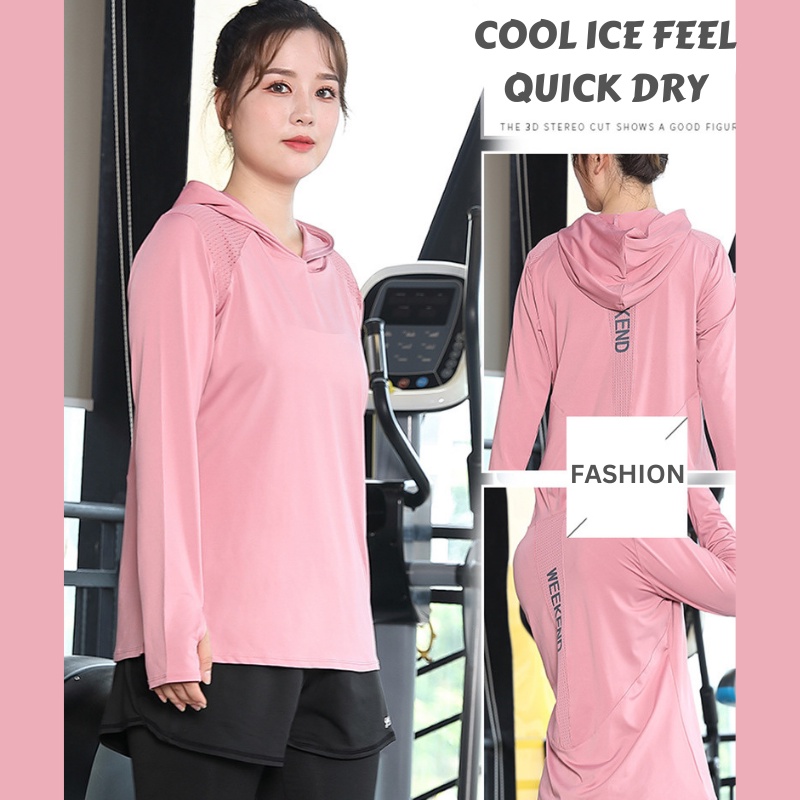 🇲🇾(READY KL STOCK) FELLO Korean Plus Size Hoodie Cap Women Running Yoga  Jacket Zipper Fitness Outer Top Sport Gym Sportwear Coat Shirt