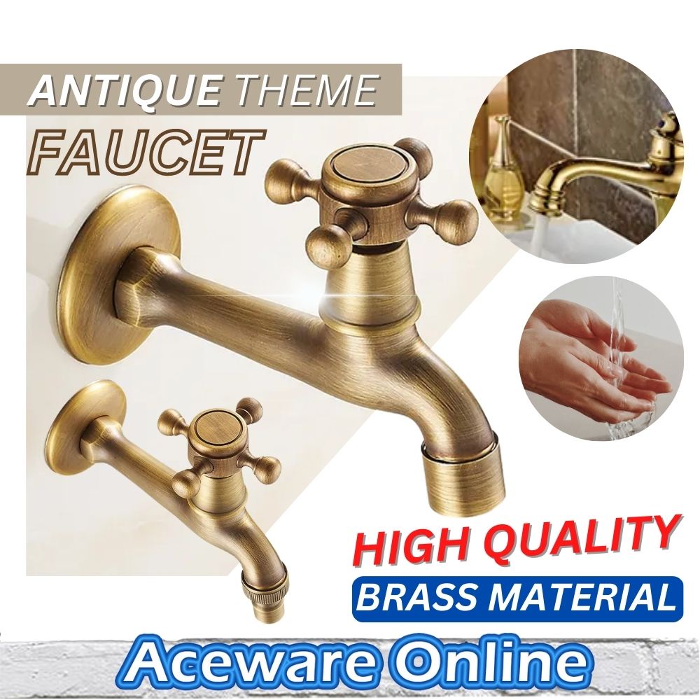 Antique Brass Faucet Bathroom Basin Faucet Water Taps Wall Mounted ...