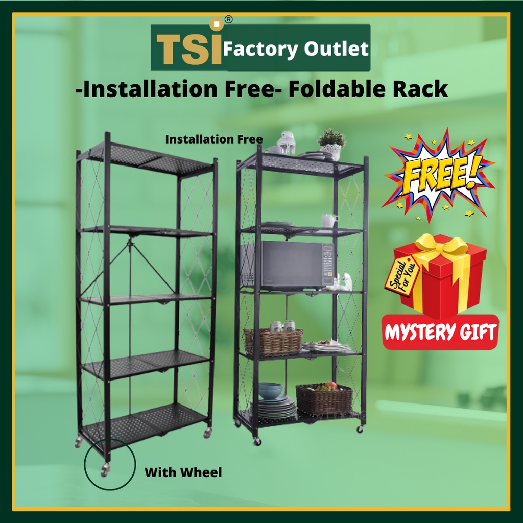 TSI Foldable Storage Rack Rak Besi Dapur Barang Kabinet Roda Serbaguna Lipat Kitchen Multipurpose