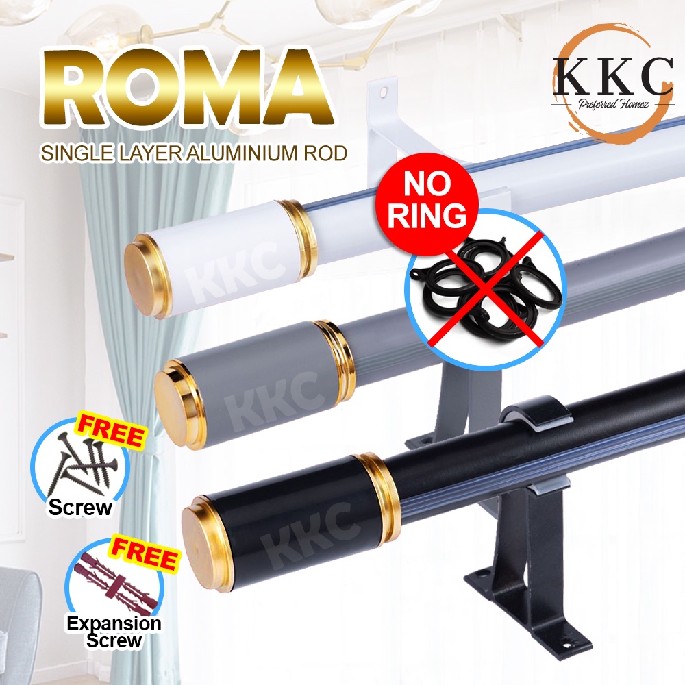 KKC RAPHEAL Design (No Ring) SINGLE LAYER Aluminium Curtain Rod/ Kayu