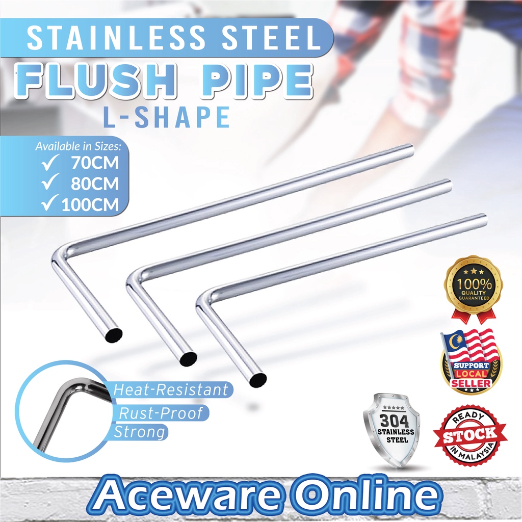 70CM 80CM 100CM Stainless Steel L Shape Toilet Flush Pipe Elbow Piping Tube Flush Paip Tandas