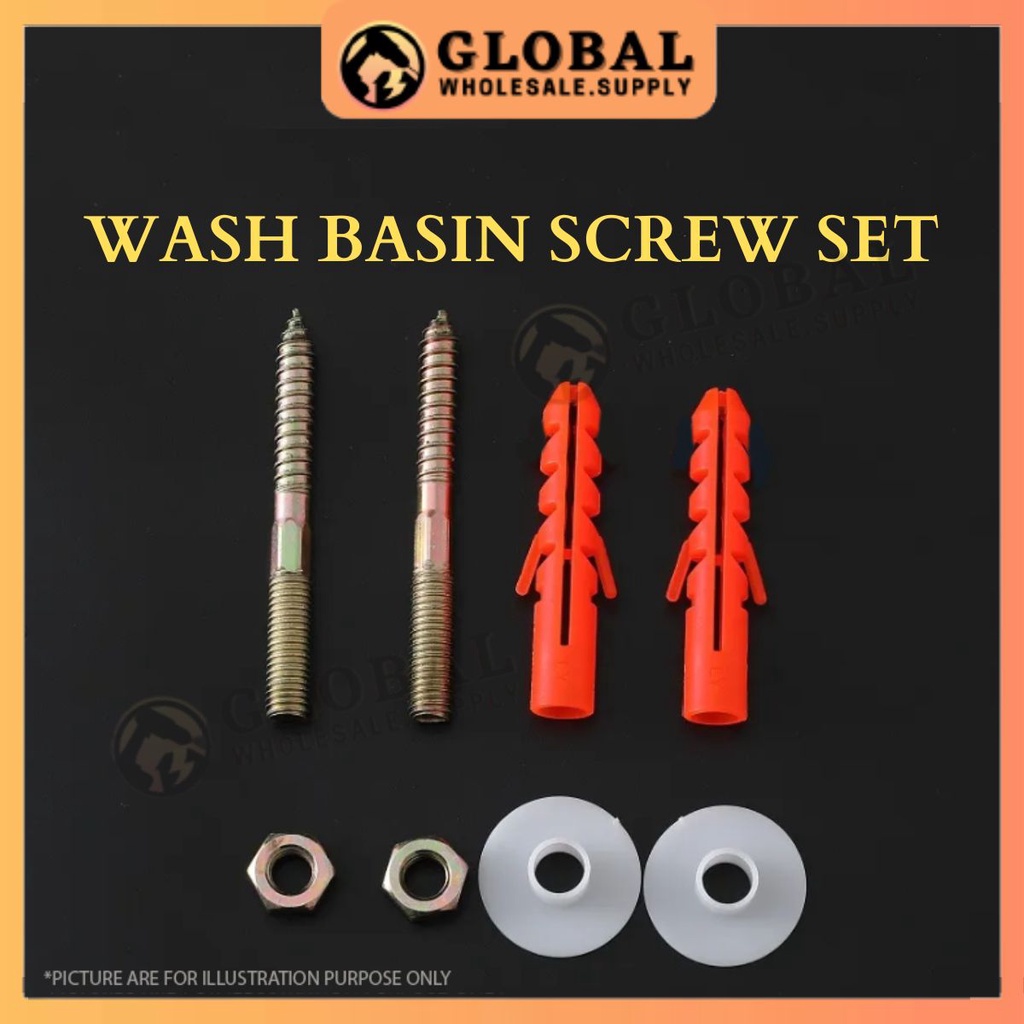 Wash Basin Screw with Nut and Wall Plug Set Basin Fixing Screw Nuts Set