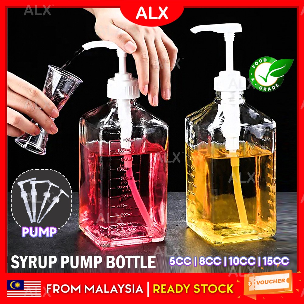 ALX Syrup Press Bottle Sauce Pump Liquid Dispenser Hand Oil Honey Syrup Sugar Milk Tea Coffee Shop Botol Gula Kaca 按压器