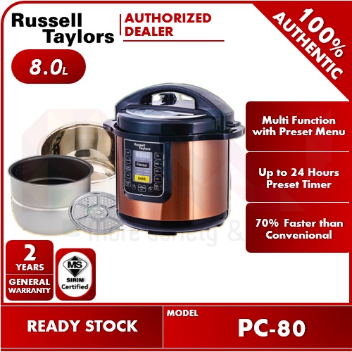 Russell Taylors 8.0L Dual Pot Pressure Cooker Rice Cooker 2 Pots + Steam PC-80