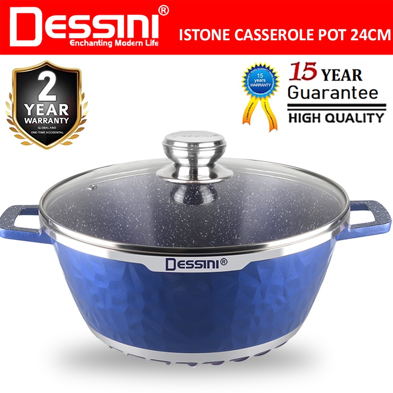 DESSINI ITALY iSTone IST-24 Granite Die Cast Aluminium Non Stick Casserole Pot Bowl Deep Fry Pan Cookware Tool (24cm)