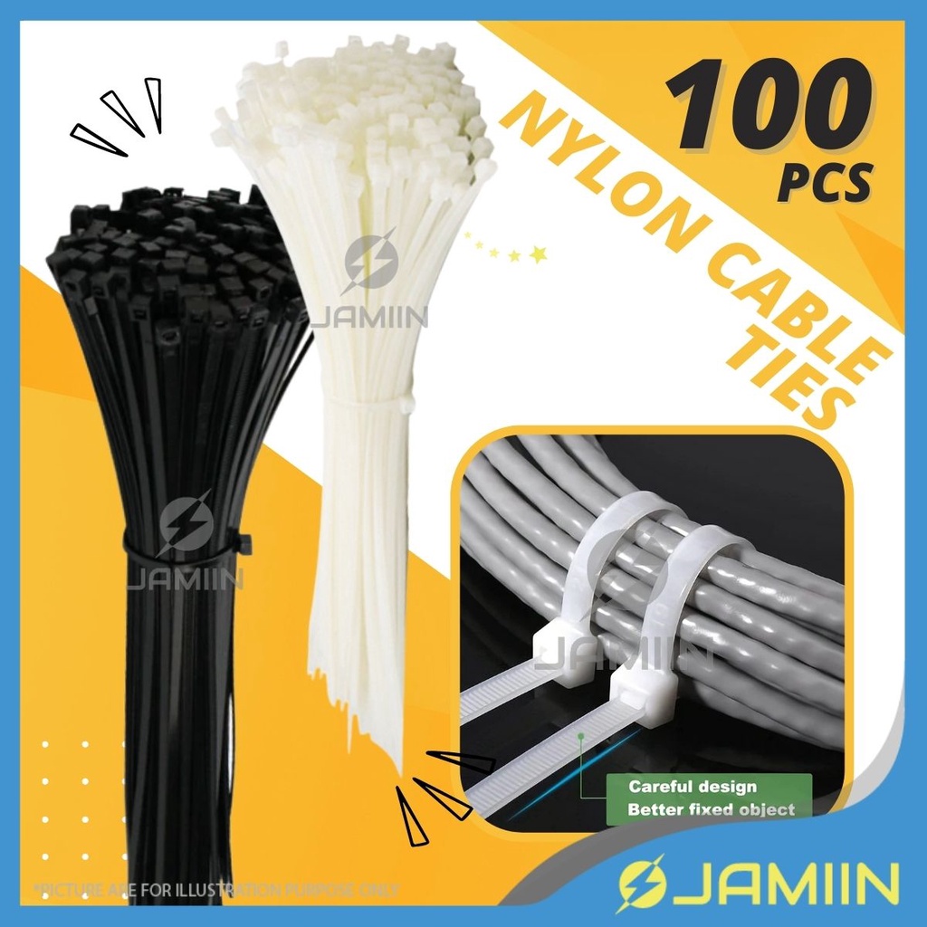 100PCS WHITE/BLACK Cable Tie Heavy Duty Cable Ties Nylon Pengikat Wire