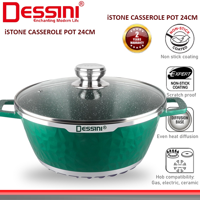 DESSINI ITALY iSTone IST-24 Granite Die Cast Aluminium Non Stick Casserole Pot Bowl Deep Fry Pan Cookware Tool (24cm)