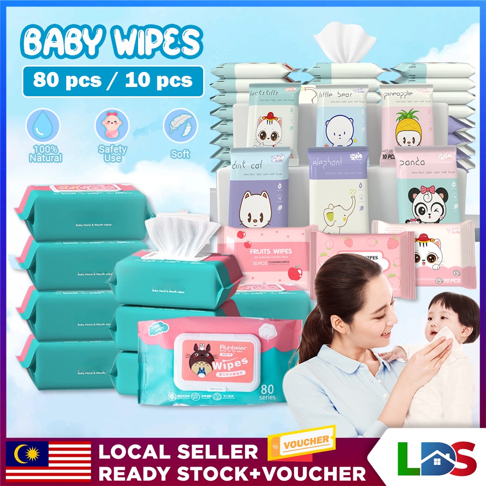 LDS 80PCS NON ALCOHOL BABY WIPES BABY WET TISSUE ANTI BACTERIAL ALCOHOL