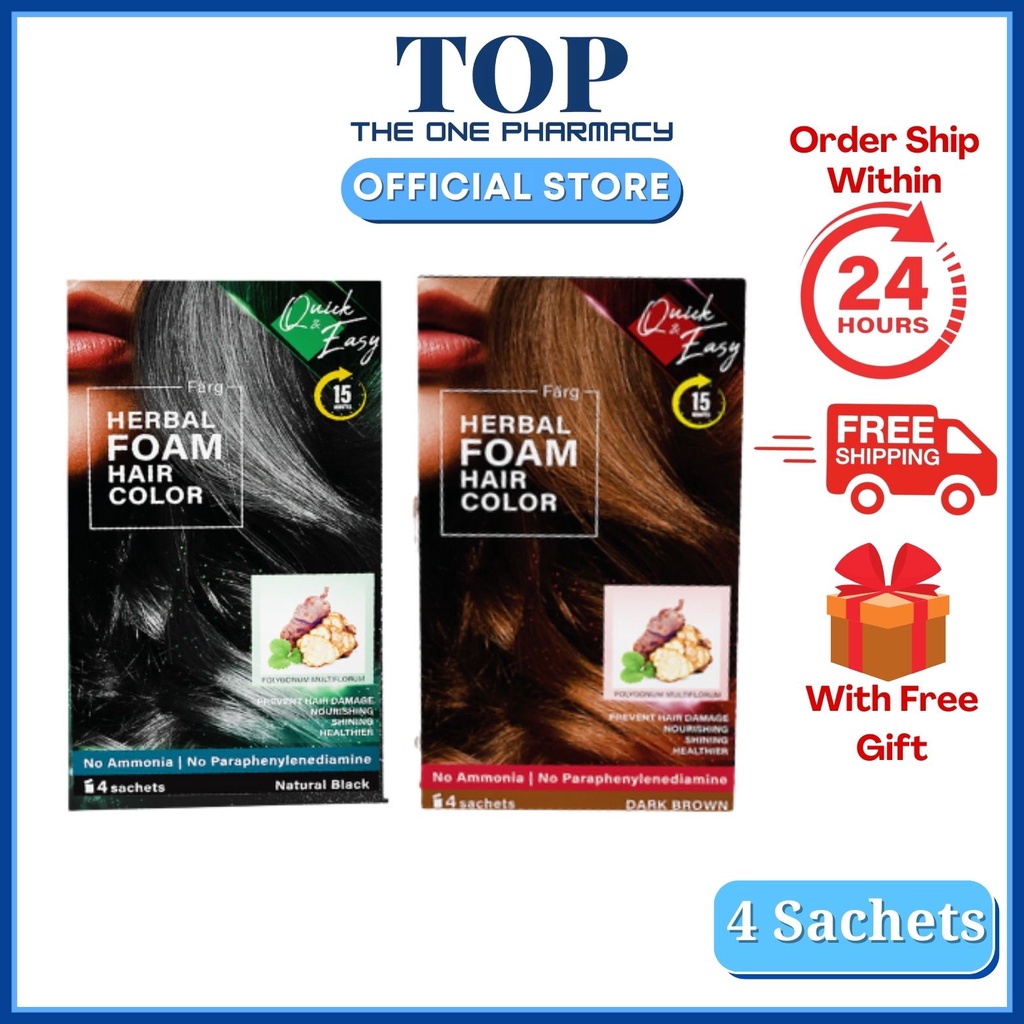 Farg Herbal Foam Hair Color (Natural Black & Dark Brown) 4 Sachets