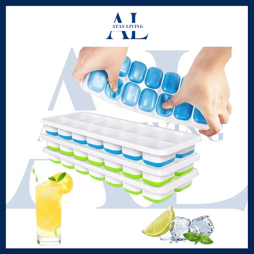 🔷ATAS🔷14 HOLES SILICONE MR.DIY ICE CUBE TRAY With Cover BABY FOOD Maker Mold Tray Containers BPA FREE Pembuat Ais Batu