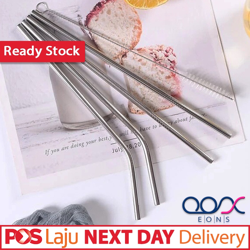 UNBREAKABLE 4 In 1 Stainless Steel Drinking Straw With Cleaning Brush Set Reusable Thermos Coffee Cup Metal Straws