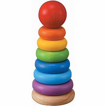 Wooden Rainbow Tower Stacking Toy - Colorful Educational Fun Mainan Menyusun 堆叠玩具