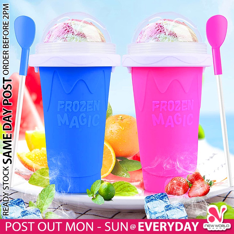 《 𝗤𝗨𝗜𝗖𝗞 𝗙𝗥𝗘𝗘𝗭𝗘 》Magic Slushy Squeeze Cup Portable DIY Homemade Smoothie Milk Shake Ice Cream Slurpee Maker Bottle 冰沙制造杯