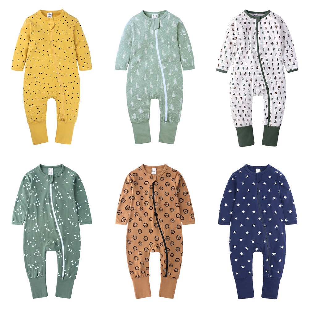 Kids Tales Baby Long-Sleeved Cotton Jumpsuit, Newborn Double-Zipper Pajamas, Unisex Polka Dot Print Crawling Clothes For 0-3 Year Old Boys And Girls Sleepwear Wrap Hands And Feet