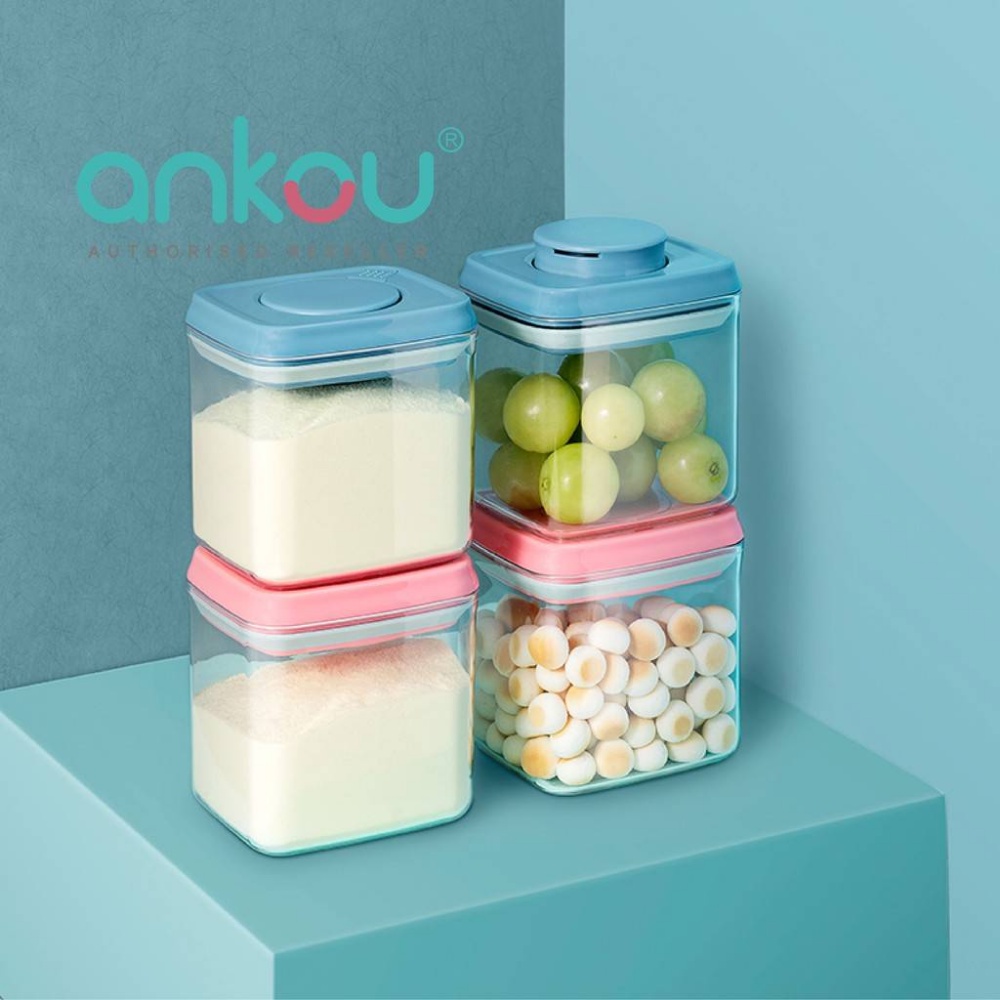 Ankou Airtight Container Set - (380ml 4 Pcs) Stackable One Button Openning  Food Containers for Snacks Candy Salt Herbs Spices BPA-Free Tranparent