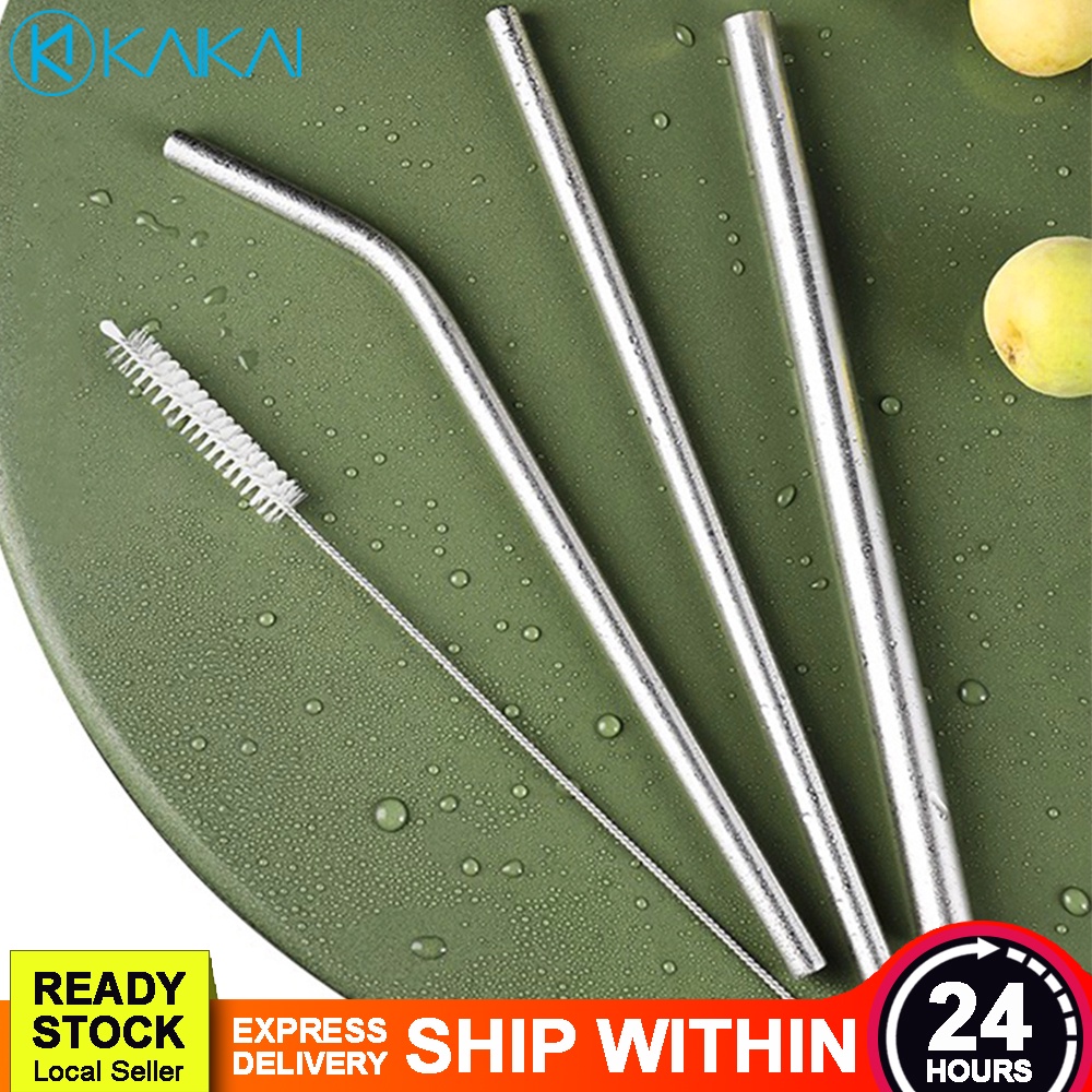 BPA FREE 4 In 1 Stainless Steel Drinking Straw Cleaning Brush Set Reusable Thermos Tumbler Coffee Cup Metal Straws