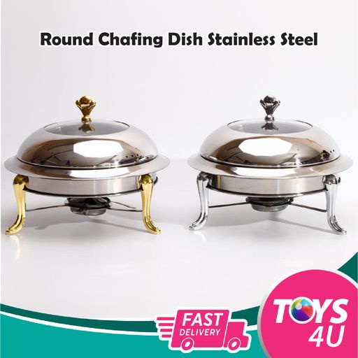 18cm/24cm/28cm Round Chafing Dish Stainless Steel With Gold Leg Mini Buffet Katering Jamuan Food Warmer Set