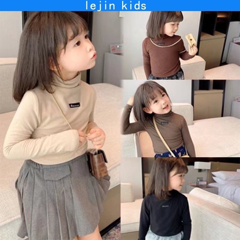 Baju Budak Perempuan Murah Girls Fashion 3-14Y Girls Bottoming Shirt Tops Velvet Warm Solid Color Half Turtleneck T-shirt Baby Girl Tops Childrens Clothing