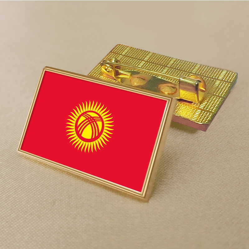 Kyrgyzstan flag pin 2.5*1.5cm zinc alloy die-cast PVC colour coated gold rectangular medallion badge without added resin