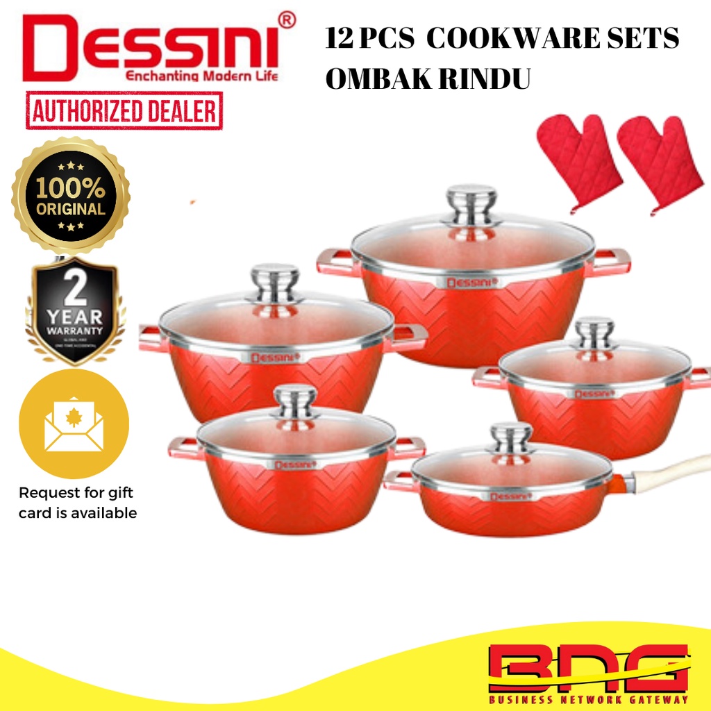 DESSINI 12pcs Cookware Set Ombak Rindu Die Cast Aluminium 12 Pcs Casserole Non Stick Pot Bowl Fry Pan Desini PERIUK