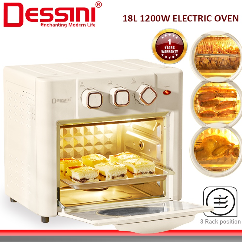 DESSINI ITALY 18L Electric Rotisserie Oven Convection Hot Air Fryer Toaster Timer Oil Free Roaster Machine / Ketuhar