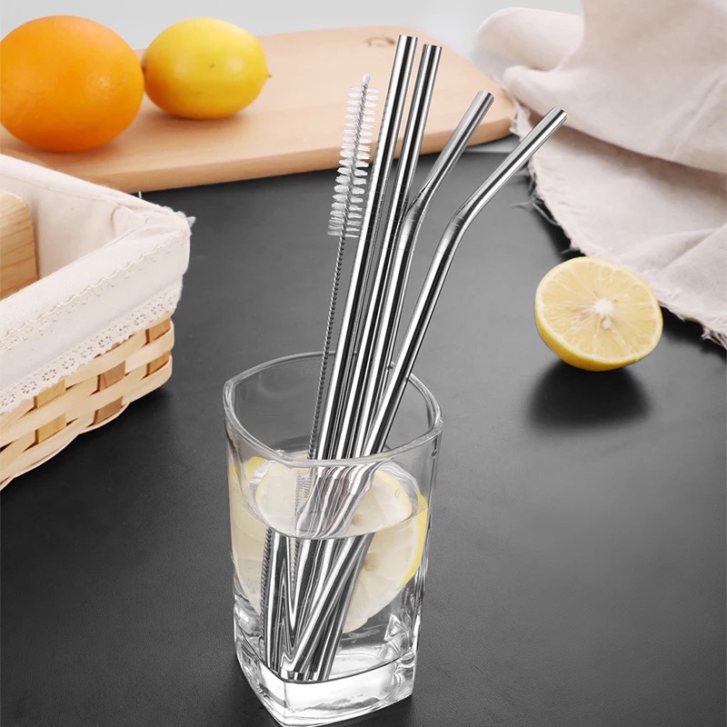 4 In 1 Stainless Steel Straw Cleaning Brush Set Reusable Washable Coffee Cup Mug Thermos Tumbler Metal Drinking Straws