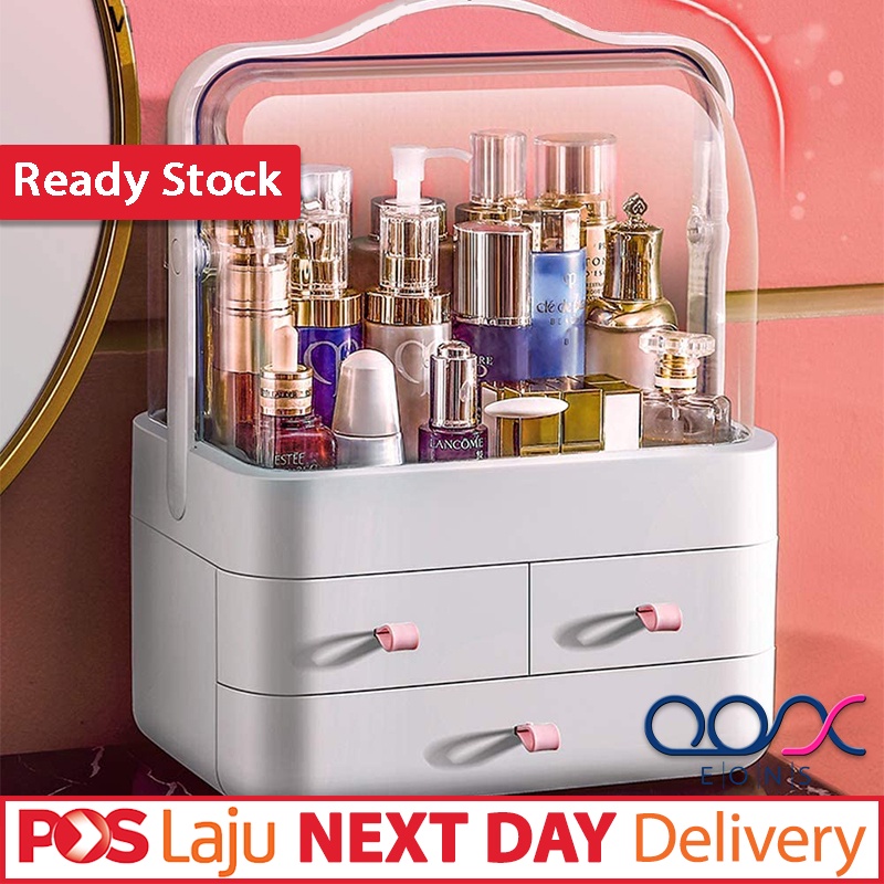 AMPLE SPACE 💖 Portable Handle Cosmetic Storage Box Waterproof Skincare Makeup Jewelry Toiletries Organizer Display Case