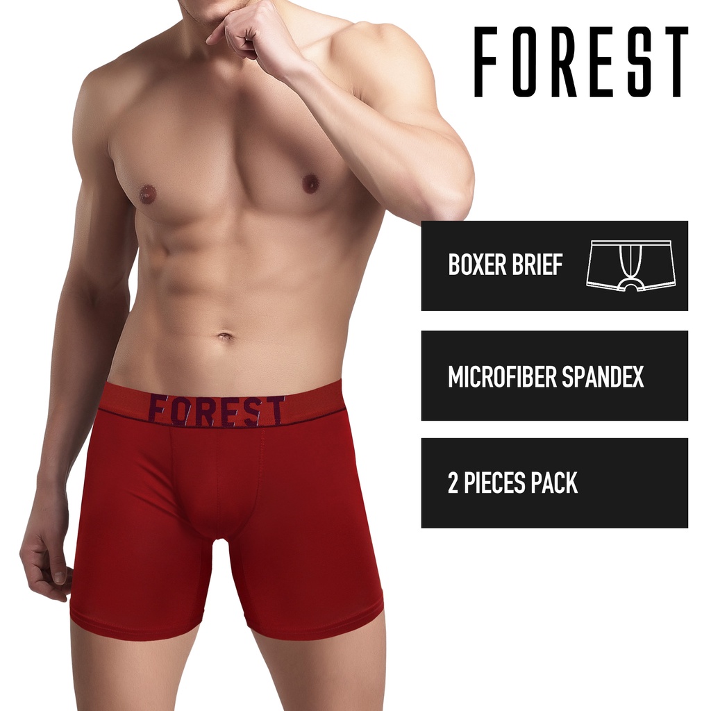 (2 Pcs) Forest Mens Microfibre Spandex Boxer Brief Underwear Assorted