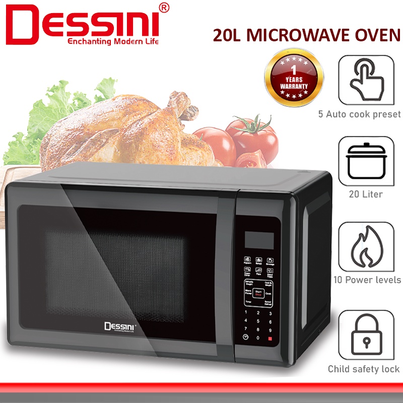 DESSINI ITALY 20L Countertop Digital Microwave Oven 10Power Level Defrost Reheat Toaster Roaster Ketuhar Gelombang Mikro