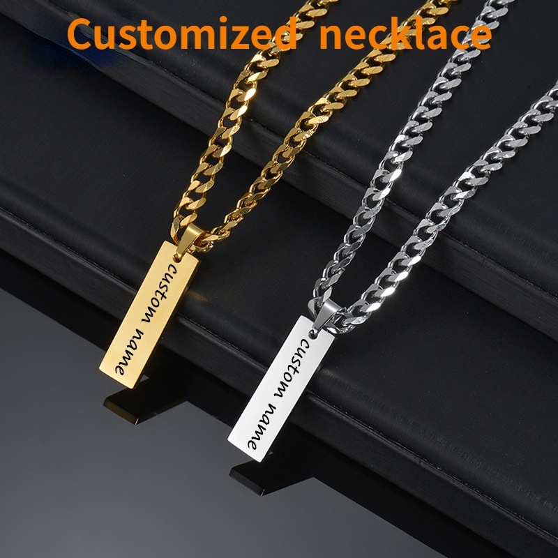 Customized Name Cuban Chain Military Necklace Men And Women Personality Collarbone Chain Jewelry