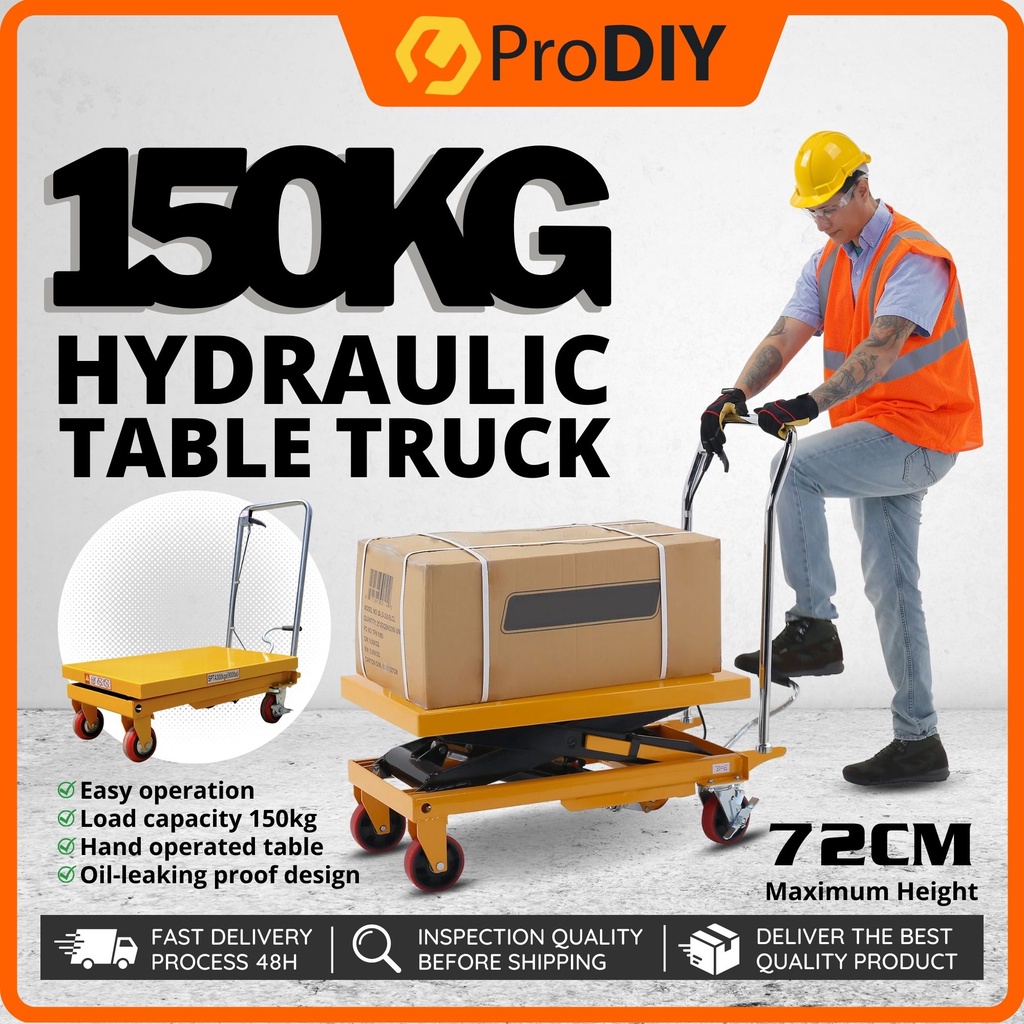 150kg Handling Trolley Heavy Duty Lift Hydraulic Table Truck Troli Hydraulic Manual Lift Table Truck Troli Beroda