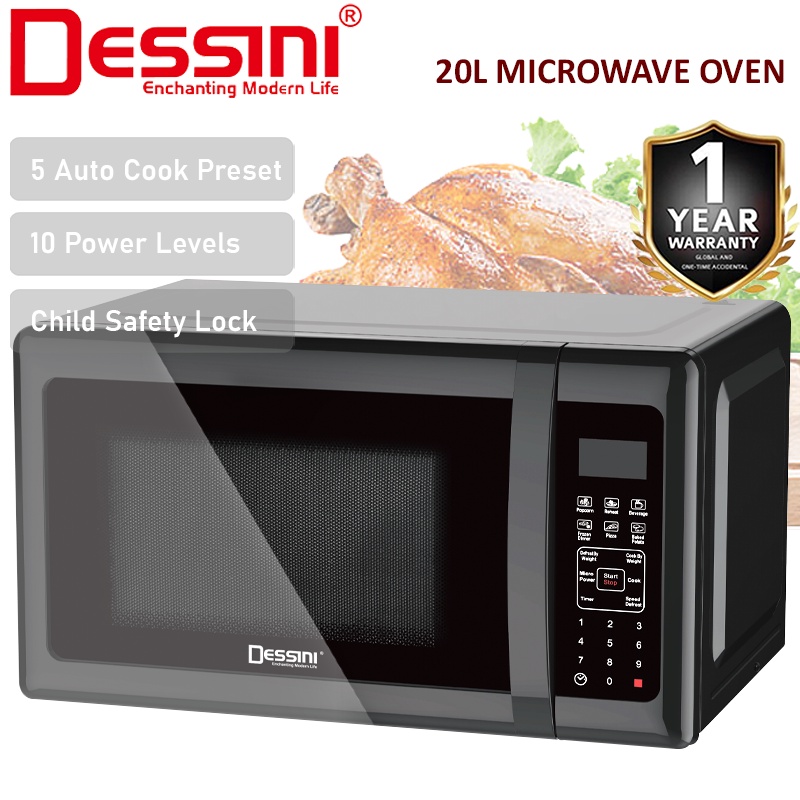 DESSINI ITALY 20L Countertop Digital Microwave Oven 10Power Level Defrost Reheat Toaster Roaster Ketuhar Gelombang Mikro