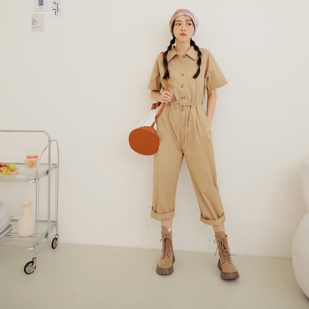 OB Strictly Selected Pure Cotton Plain Color Breasted Waist Drawstring Overalls Jumpsuit < BA7291 > Large Size/Ready Stock/Women's Clothing