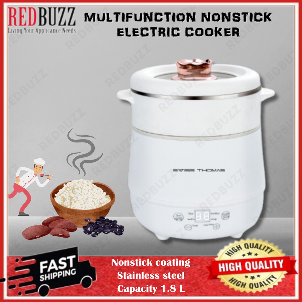 REDBUZZ Mini Rice Cooker Digital 1.8L + 1.5L Steam Tray with Timer Non Stick Coating SwissThomas