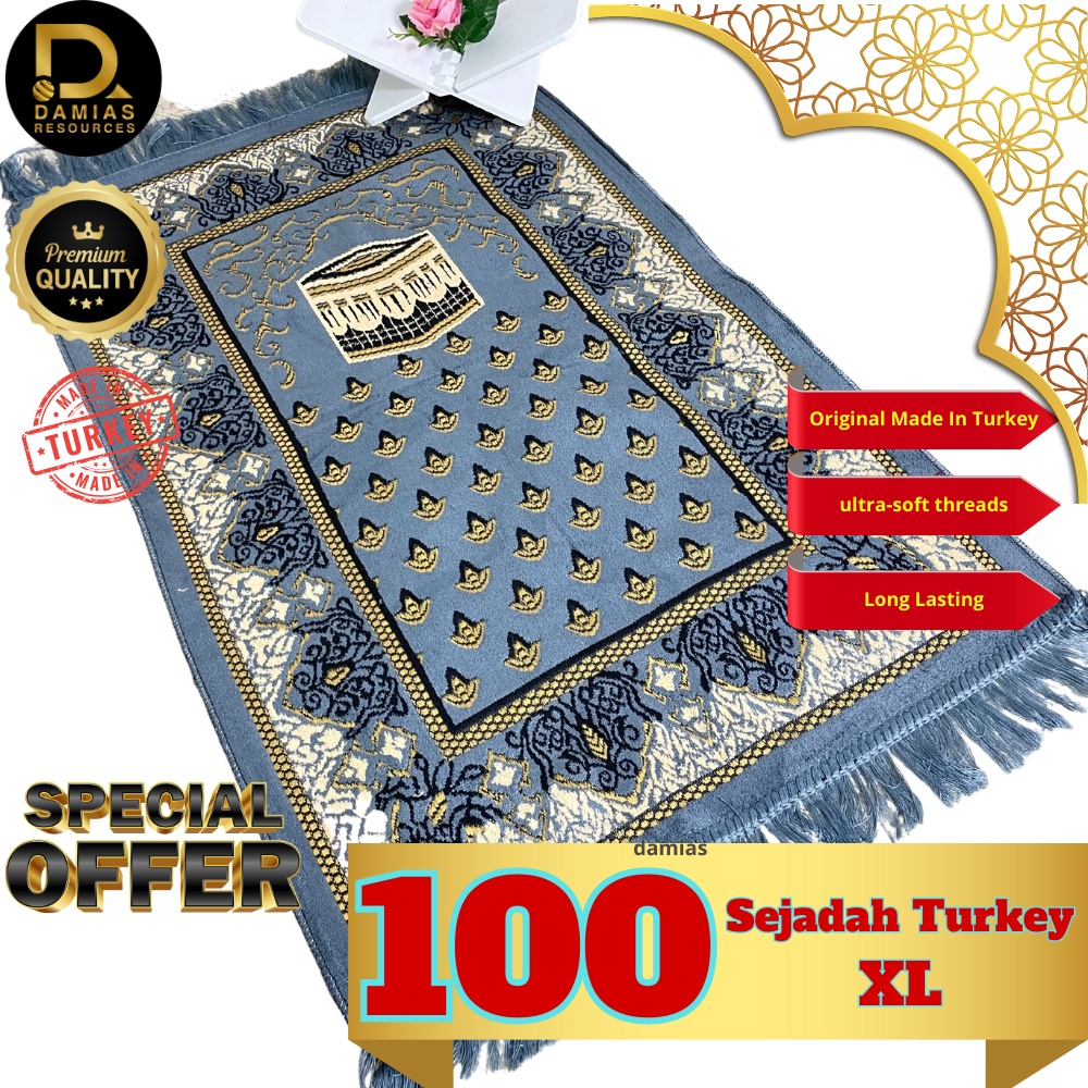 Sejadah Turkey VIP Berkualiti Tinggi 115cm x 70cm +/- Limited Edition Sejadah Travel Mudah dibawa Prayer Rug Turkish Des